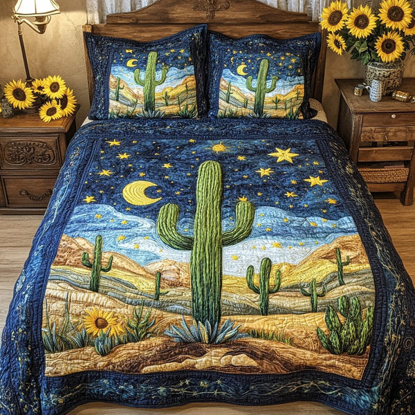Desert Vibes quilted 3-piece bedding set on a made bed with two matching pillow shams