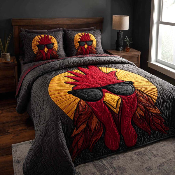 Diva Beak quilted 3-piece bedding set on a made bed with two matching pillow shams