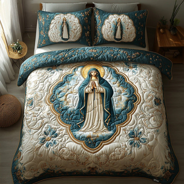 Divine Starry Grace quilted 3-piece bedding set on a made bed in a softly lit bedroom