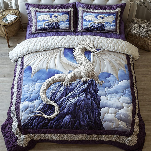 Dragon Breath quilted 3-piece bedding set on a made bed with two matching pillow shams