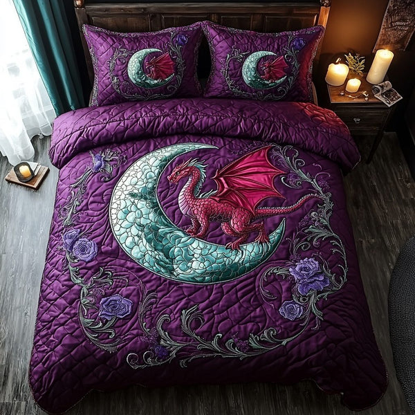 Dragon Dream quilted 3-piece bedding set on a made bed with two matching pillow shams