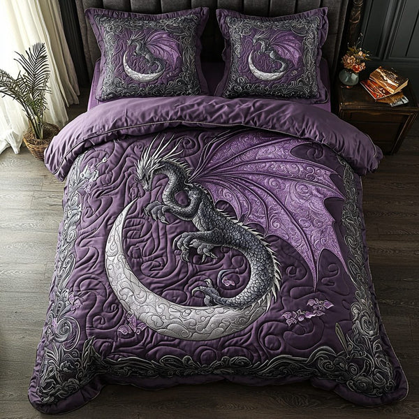 Dragon Heart quilted 3-piece bedding set on a made bed with two matching pillow shams