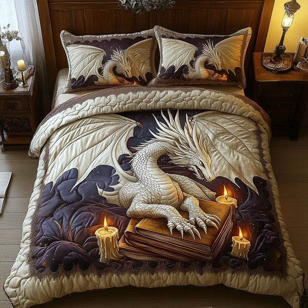 Dragon Mist quilted 3-piece bedding set on a made bed with two matching pillow shams