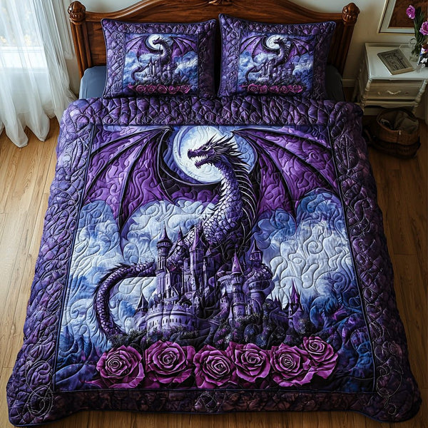 Dragon Storm quilted 3-piece bedding set on a made bed with two matching pillow shams