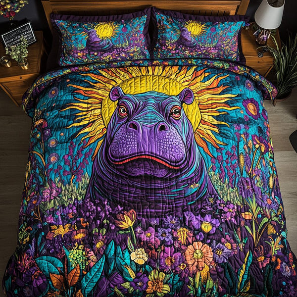 Dream Beast quilted 3-piece bedding set on a made bed with two matching pillow shams