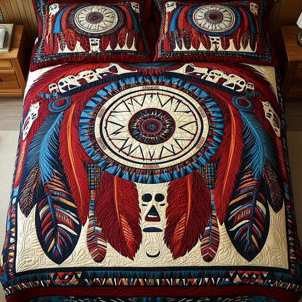 Dream Circle quilted 3-piece bedding set on a made bed with two matching pillow shams