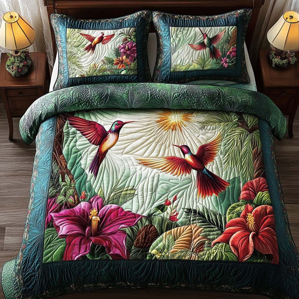 Dream Flutter quilted 3-piece bedding set on a made bed with two matching pillow shams