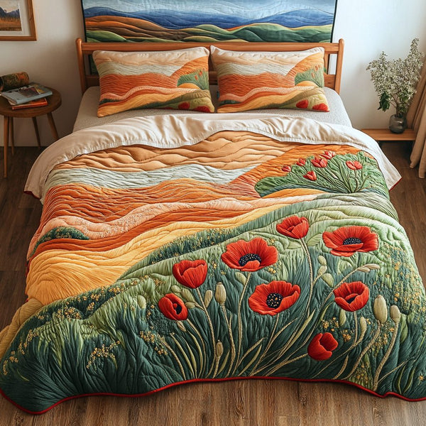 Dream Garden quilted 3-piece bedding set on a made bed with two matching pillow shams