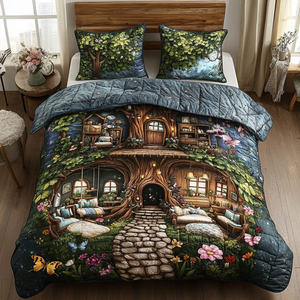 Dream Haven quilted 3-piece bedding set on a made bed with two matching pillow shams