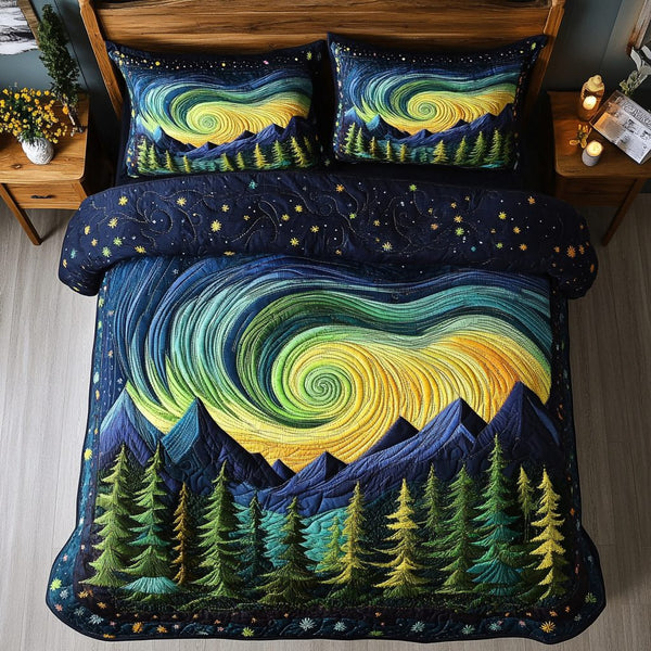 Dream Peak quilted 3-piece bedding set on a made bed with two matching pillow shams