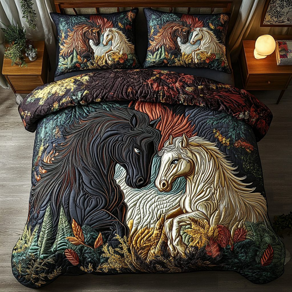 Dream Rider quilted 3-piece bedding set on a made bed with two matching pillow shams