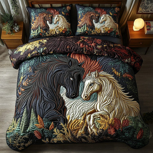 Dream Rider quilted 3-piece bedding set on a made bed with two matching pillow shams