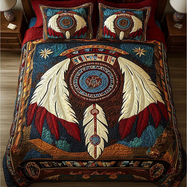 Dream Sentinel quilted 3-piece bedding set on a made bed with two matching pillow shams