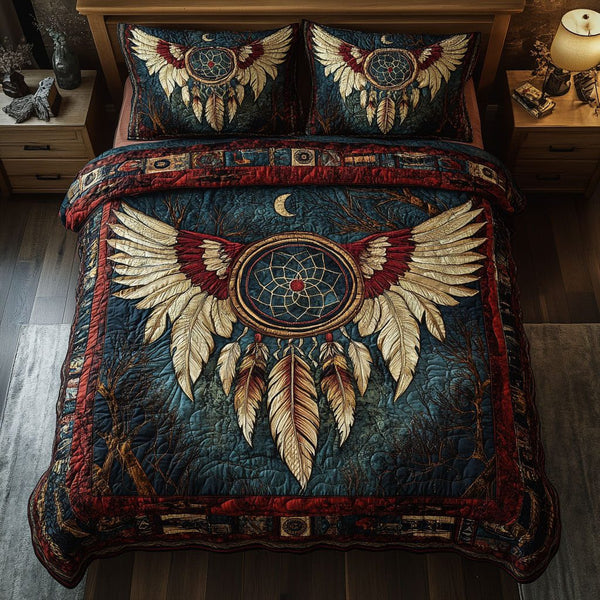 Dream Shield quilted 3-piece bedding set on a made bed with two matching pillow shams