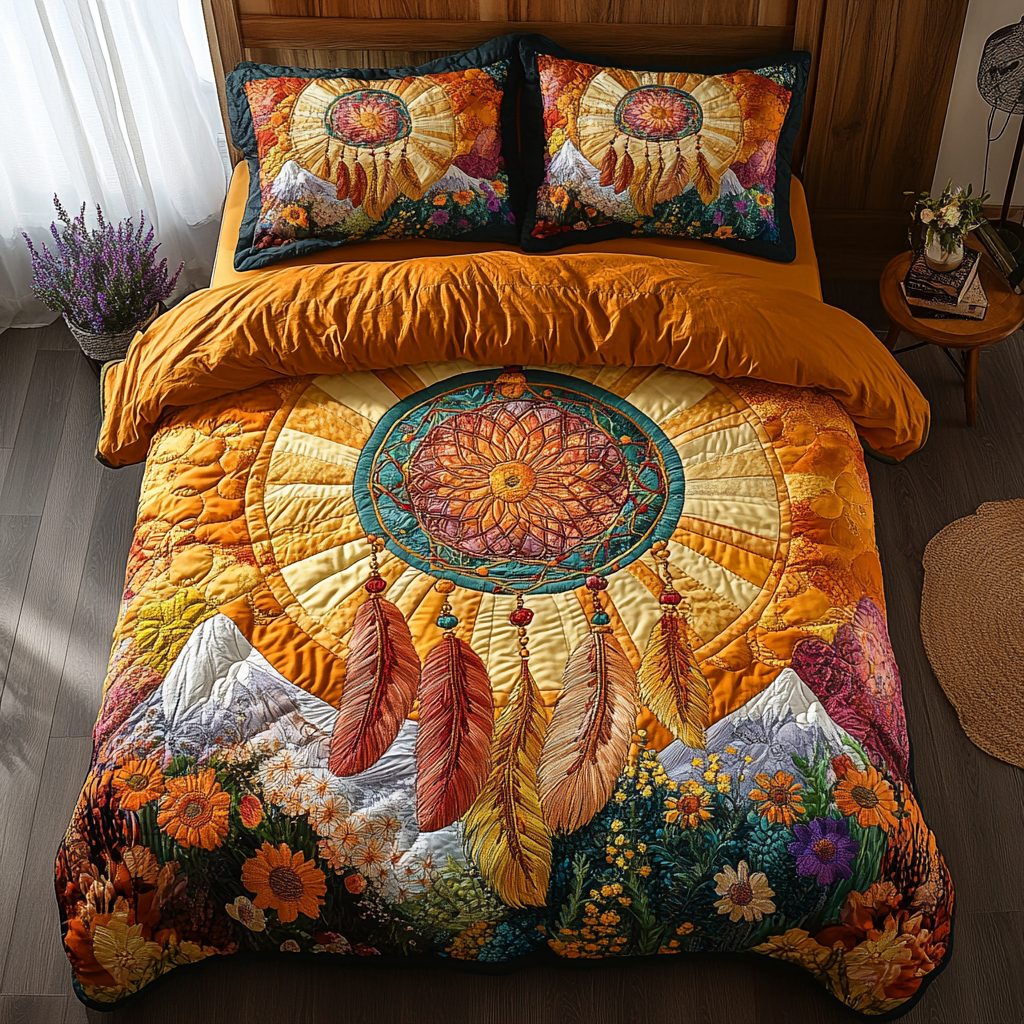 Dream Weaver quilted 3-piece bedding set on a made bed with two matching pillow shams