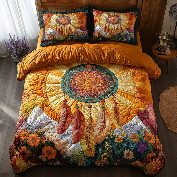 Dream Weaver quilted 3-piece bedding set on a made bed with two matching pillow shams