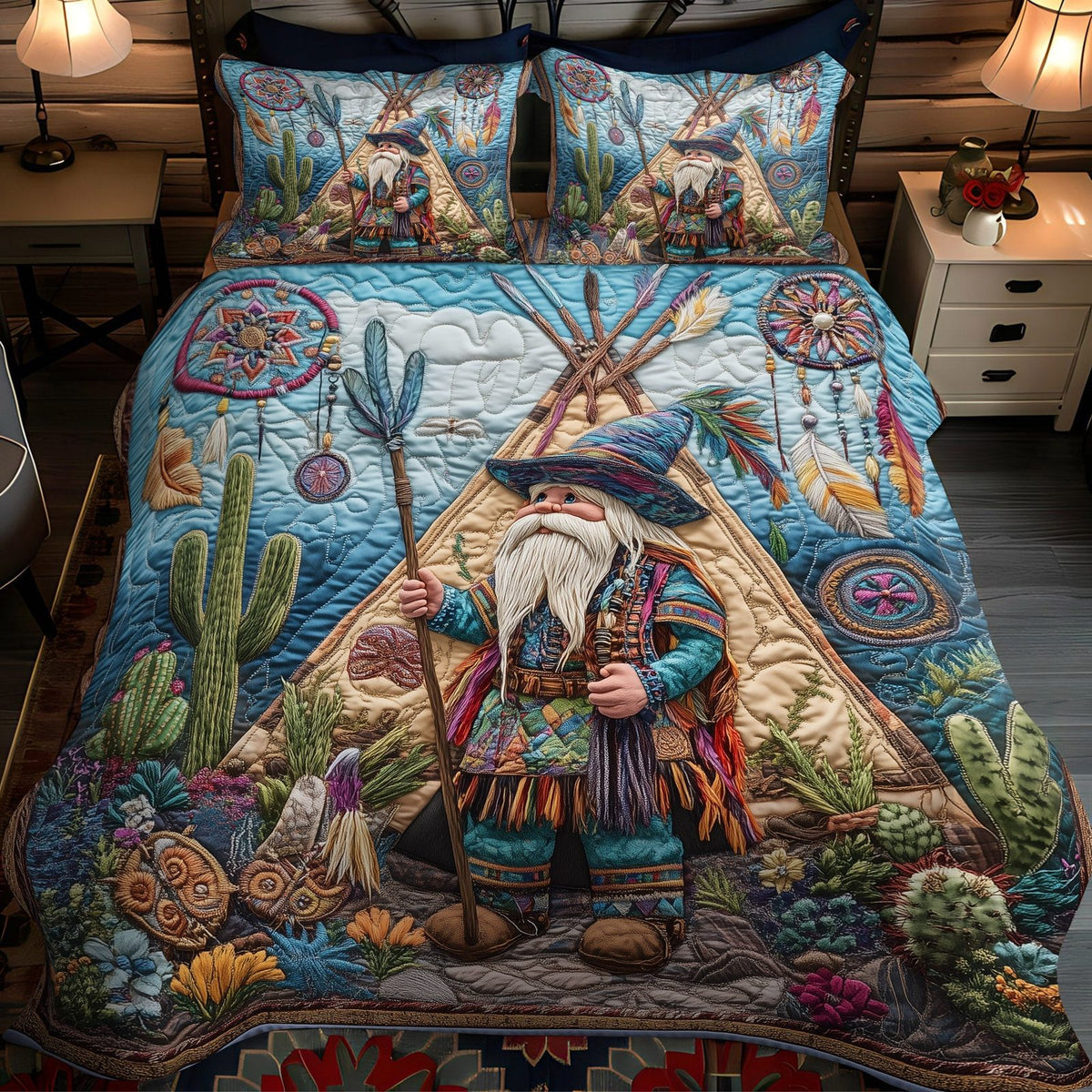 Dream Weaver quilted 3-piece bedding set on a made bed with two matching pillow shams