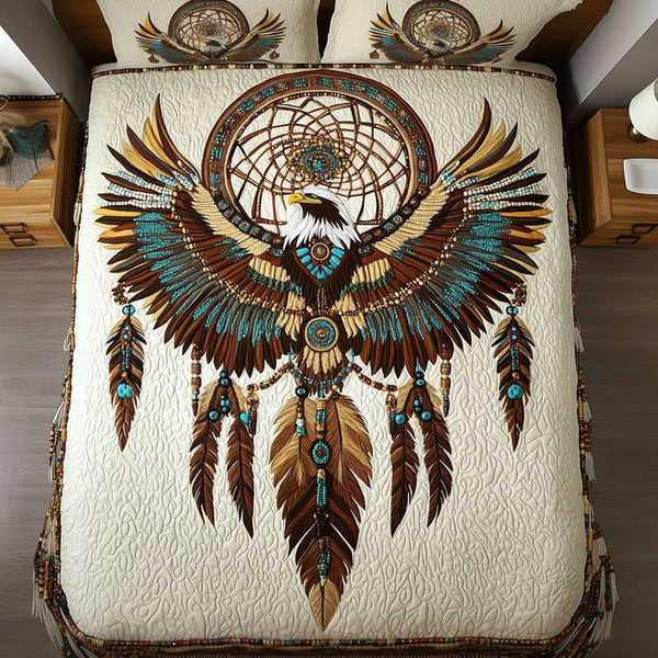 Dream Weavers Flight quilted 3-piece bedding set on a made bed with two matching pillow shams