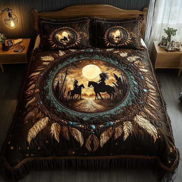 Dreamcatcher Essence quilted 3-piece bedding set on a made bed with two matching pillow shams