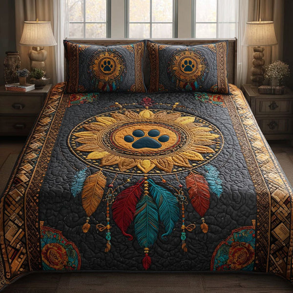 Dreamcatcher Light quilted 3-piece bedding set on a made bed with two matching pillow shams