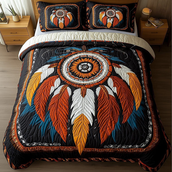Dreamcatcher quilted 3-piece bedding set on a made bed with two matching pillow shams