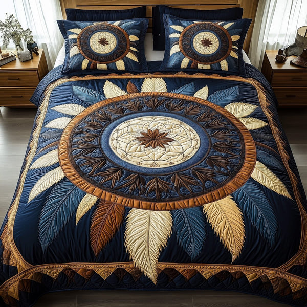 Dreamcatcher quilted 3-piece bedding set on a made bed with two matching pillow shams
