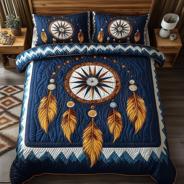 Dreamcatcher quilted 3-piece bedding set on a made bed with two matching pillow shams