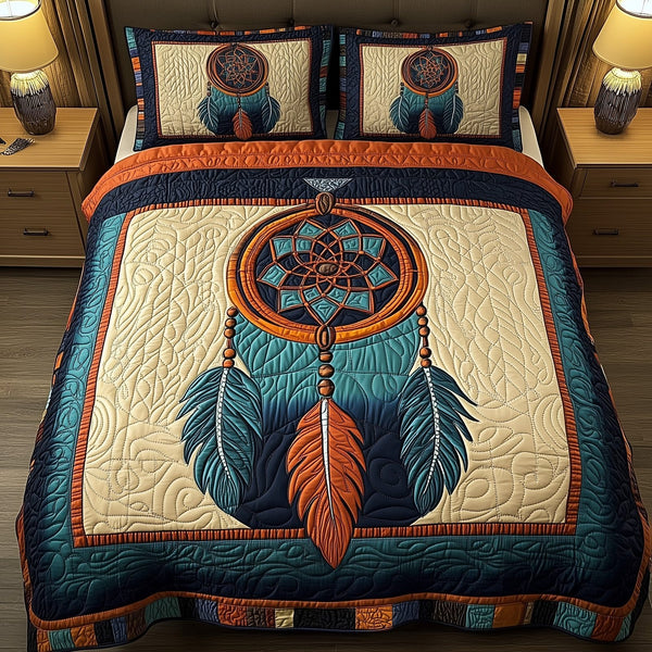 Dreamcatcher quilted 3-piece bedding set on a made bed with two matching pillow shams