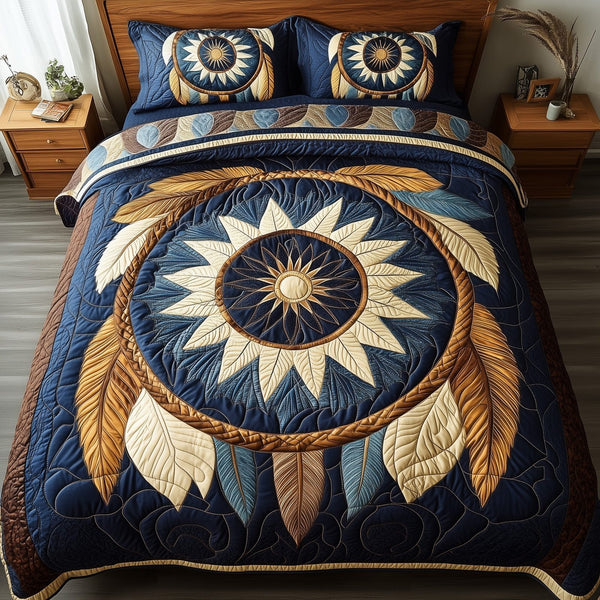 Dreamcatcher quilted 3-piece bedding set on a made bed with two matching pillow shams