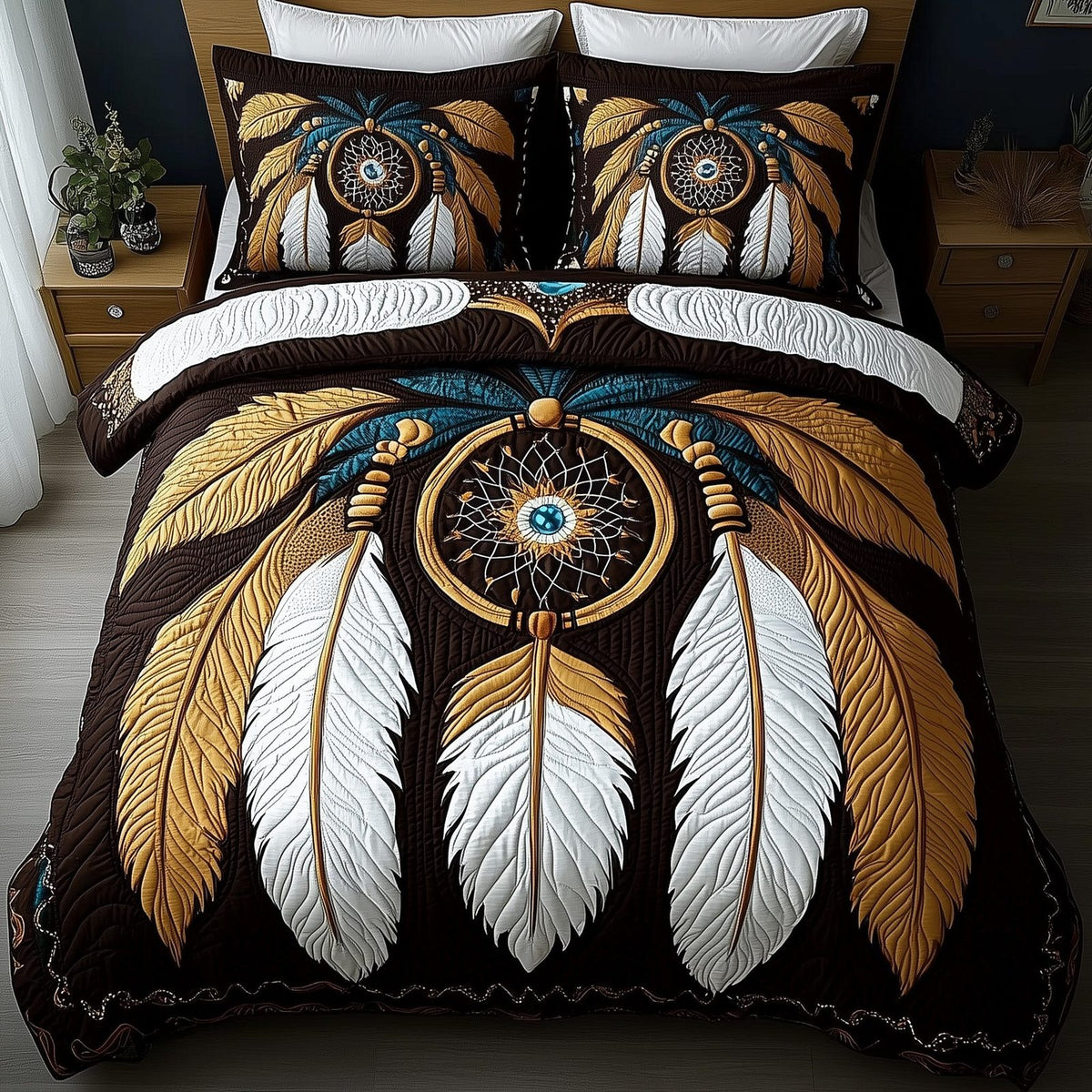 Dreamcatcher quilted 3-piece bedding set on a made bed with two matching pillow shams