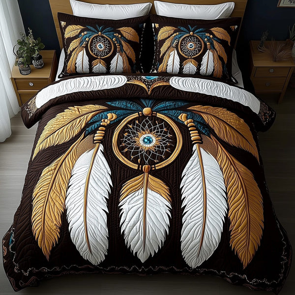 Dreamcatcher quilted 3-piece bedding set on a made bed with two matching pillow shams