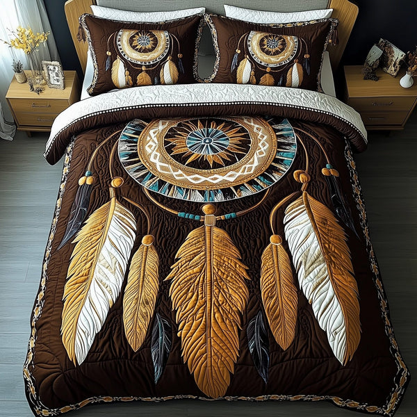 Dreamcatcher quilted 3-piece bedding set on a made bed with two matching pillow shams