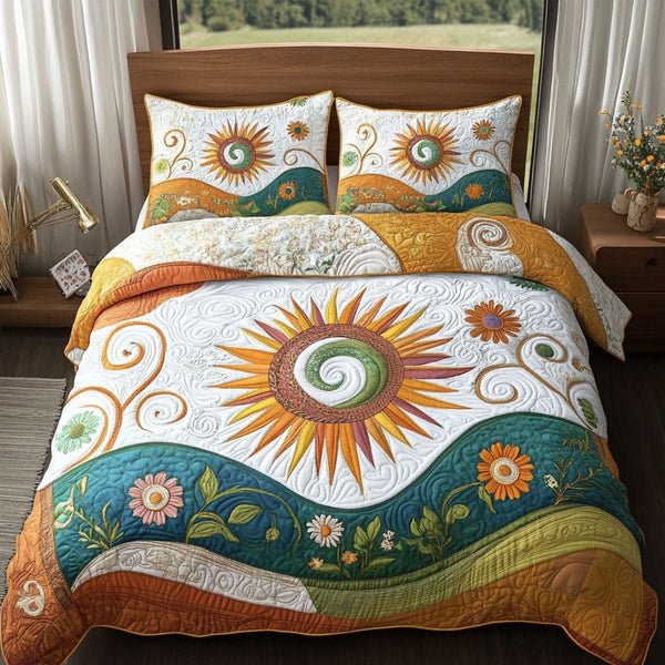 Dreamfield Glow quilted 3-piece bedding set on a made bed with two matching pillow shams