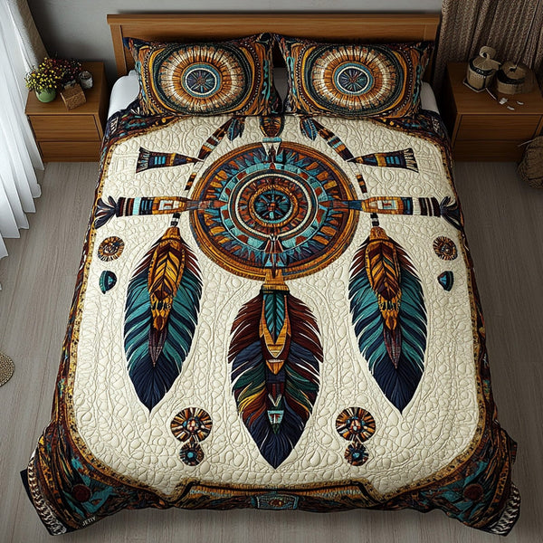 Dreaming Winds quilted 3-piece bedding set on a made bed with two matching pillow shams