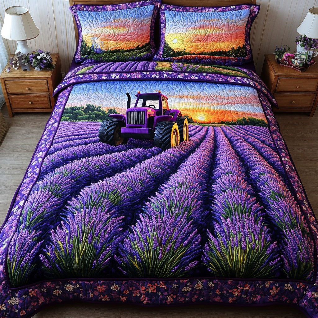 Dreamy Blooms quilted 3-piece bedding set on a made bed with two matching pillow shams