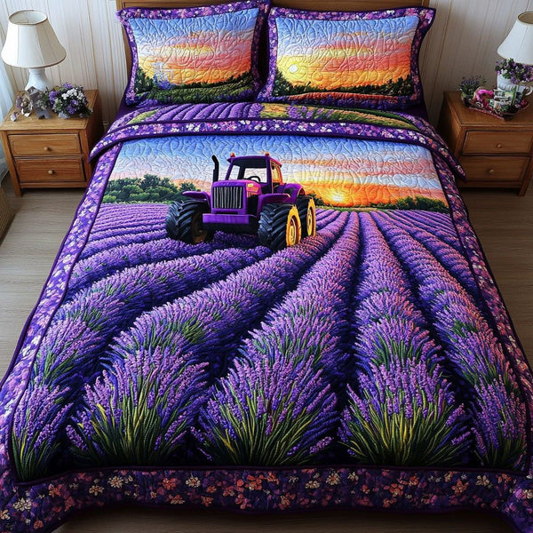Dreamy Blooms quilted 3-piece bedding set on a made bed with two matching pillow shams