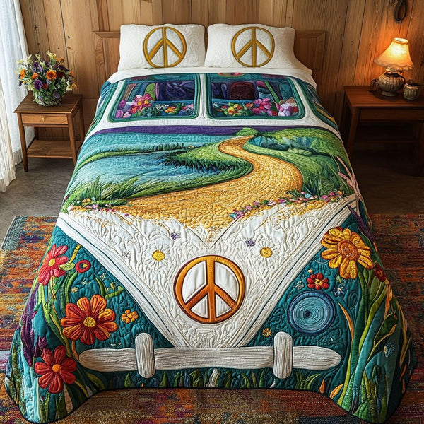 Dreamy Drive quilted 3-piece bedding set on a made bed with two matching pillow shams