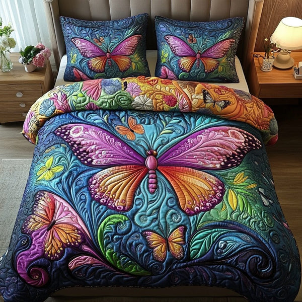 Dreamy Flutter quilted 3-piece bedding set on a made bed with two matching pillow shams
