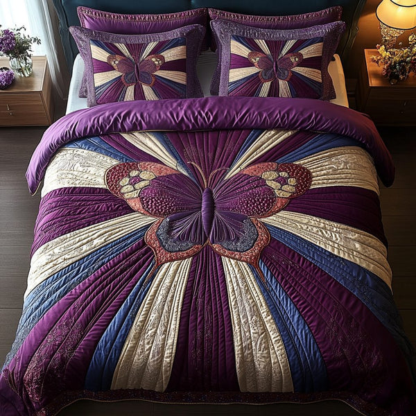 Dreamy Flutter quilted 3-piece bedding set on a made bed with two matching pillow shams