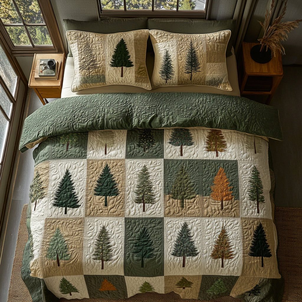 Dreamy Forest quilted 3-piece bedding set on a made bed with two matching pillow shams