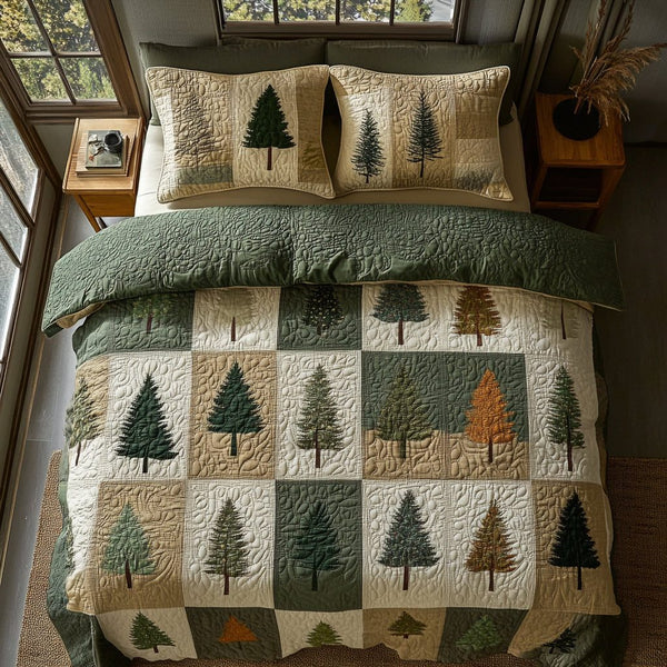 Dreamy Forest quilted 3-piece bedding set on a made bed with two matching pillow shams