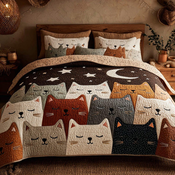 Dreamy Paws quilted 3-piece bedding set on a made bed with two matching pillow shams