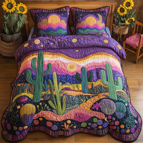 Dreamy Saguaro quilted 3-piece bedding set on a made bed with two matching pillow shams
