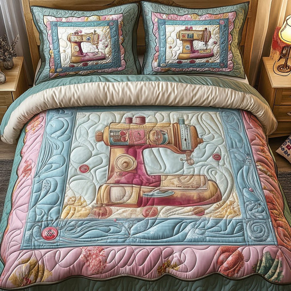 Dreamy Threads quilted 3-piece bedding set on a made bed with two matching pillow shams