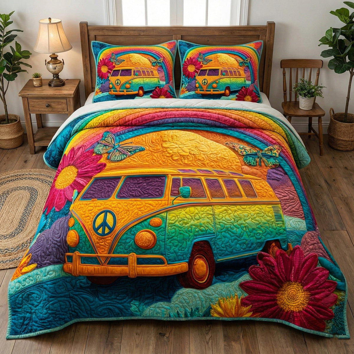 Dreamy Voyage quilted 3-piece bedding set on a made bed with two matching pillow shams