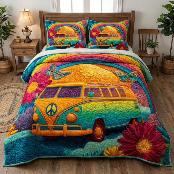 Dreamy Voyage quilted 3-piece bedding set on a made bed with two matching pillow shams