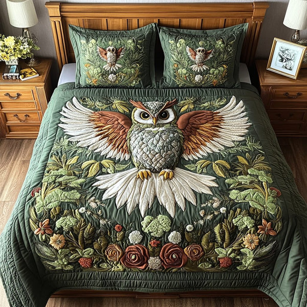 Dreamy Wings quilted 3-piece bedding set on a made bed with two matching pillow shams