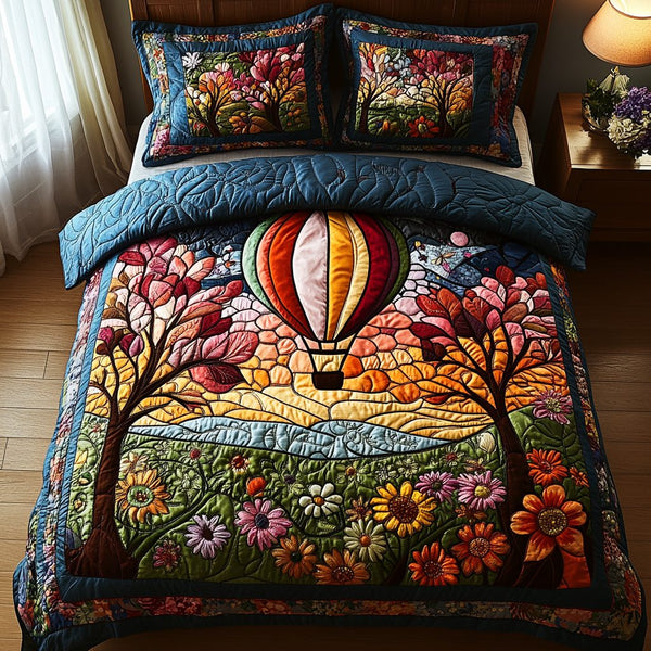 Drifting Horizons quilted 3-piece bedding set on a made bed with two matching pillow shams