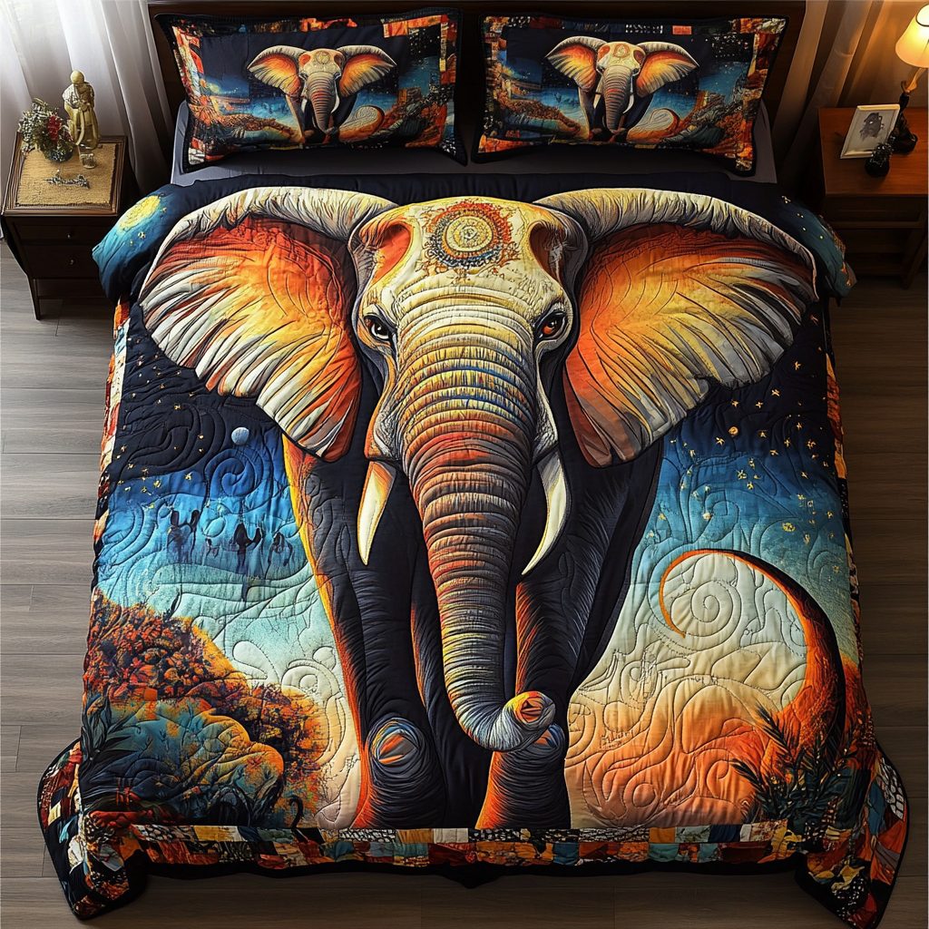 Earth Guardian quilted 3-piece bedding set on a made bed with two matching pillow shams