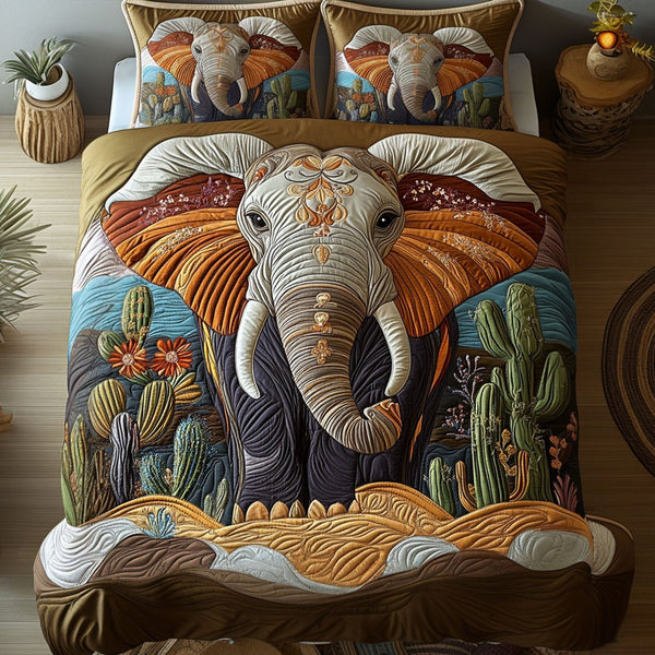 Earth Guardian quilted 3-piece bedding set on a made bed with two matching pillow shams